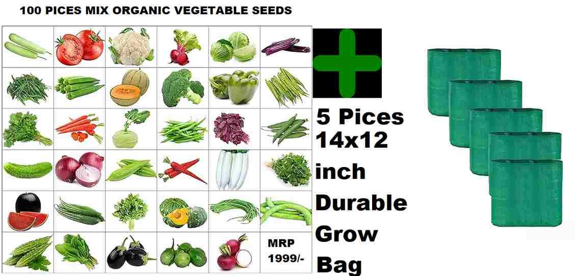 Organic Mix Varieties 100 Pices Seeds With 5 Pices Grow Bag Re