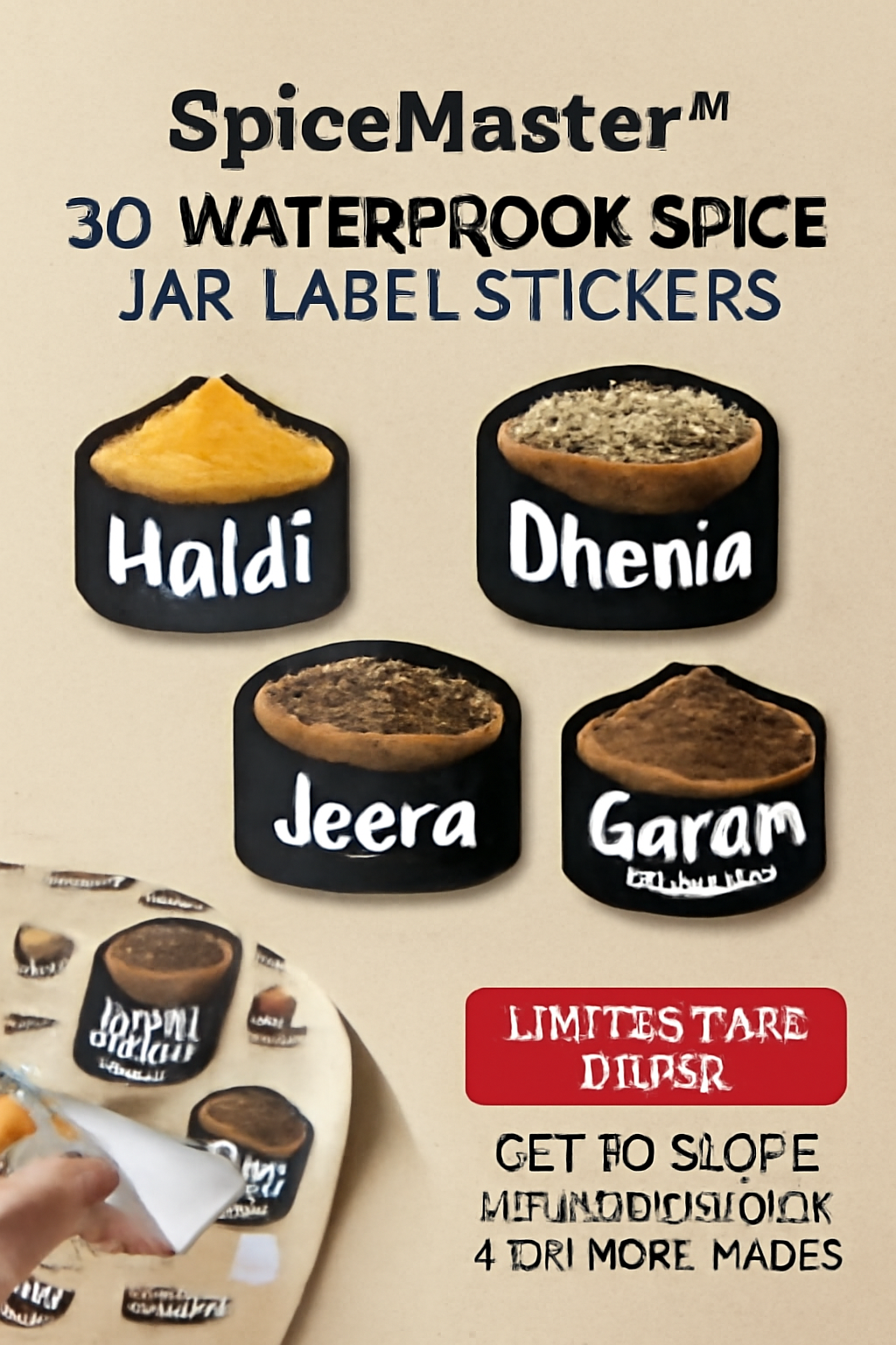 SpiceMaster 3D Waterproof Spice Jar Label Stickers (Buy 10 Get 50 Free)