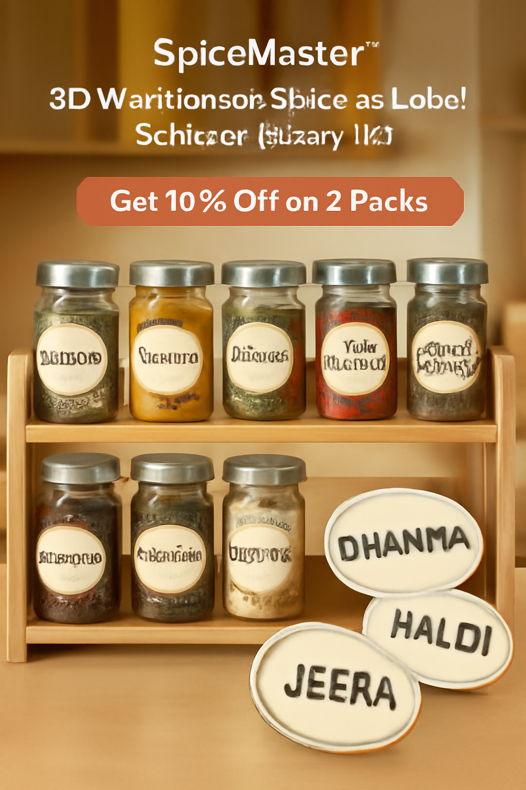 SpiceMaster 3D Waterproof Spice Jar Label Stickers (Buy 10 Get 50 Free)